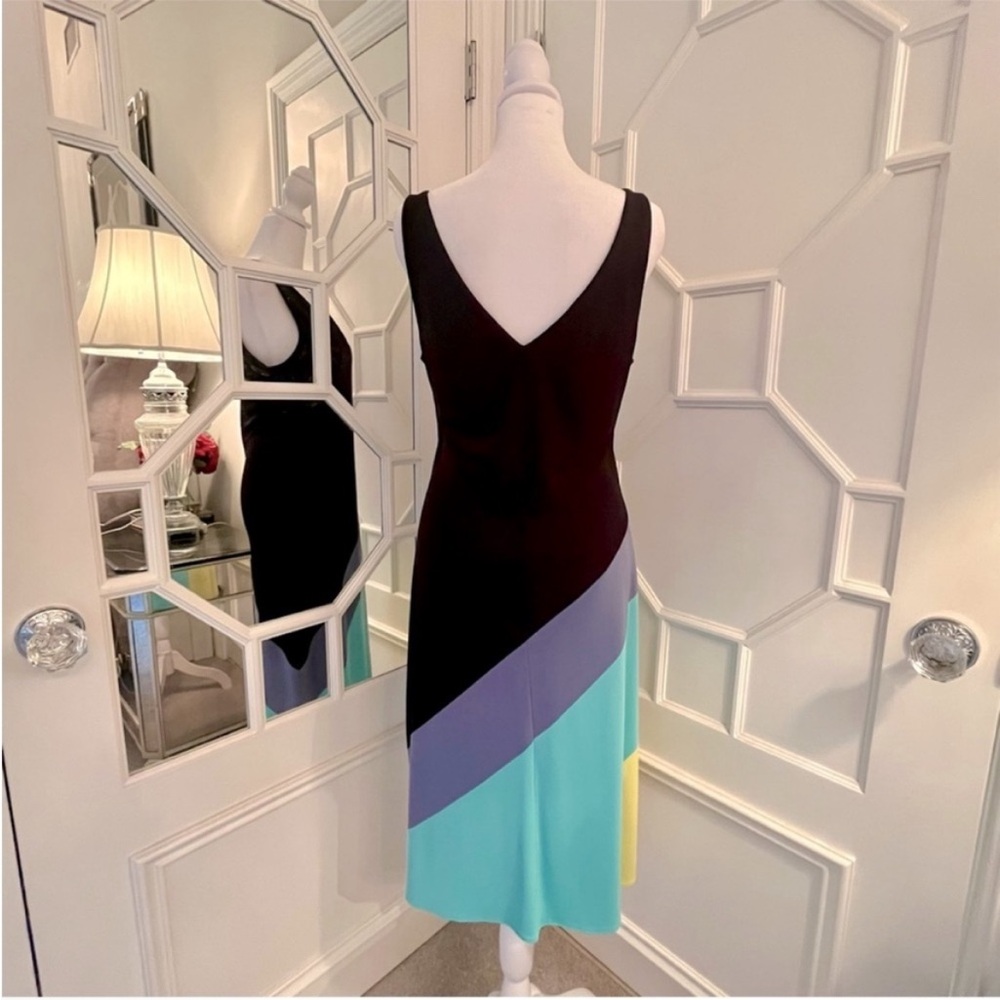 LAUNDRY Shelli Segal Colorblock V-Neck Black-Teal-Purple-Yellow Dress - Size 8 - Picture 3 of 4